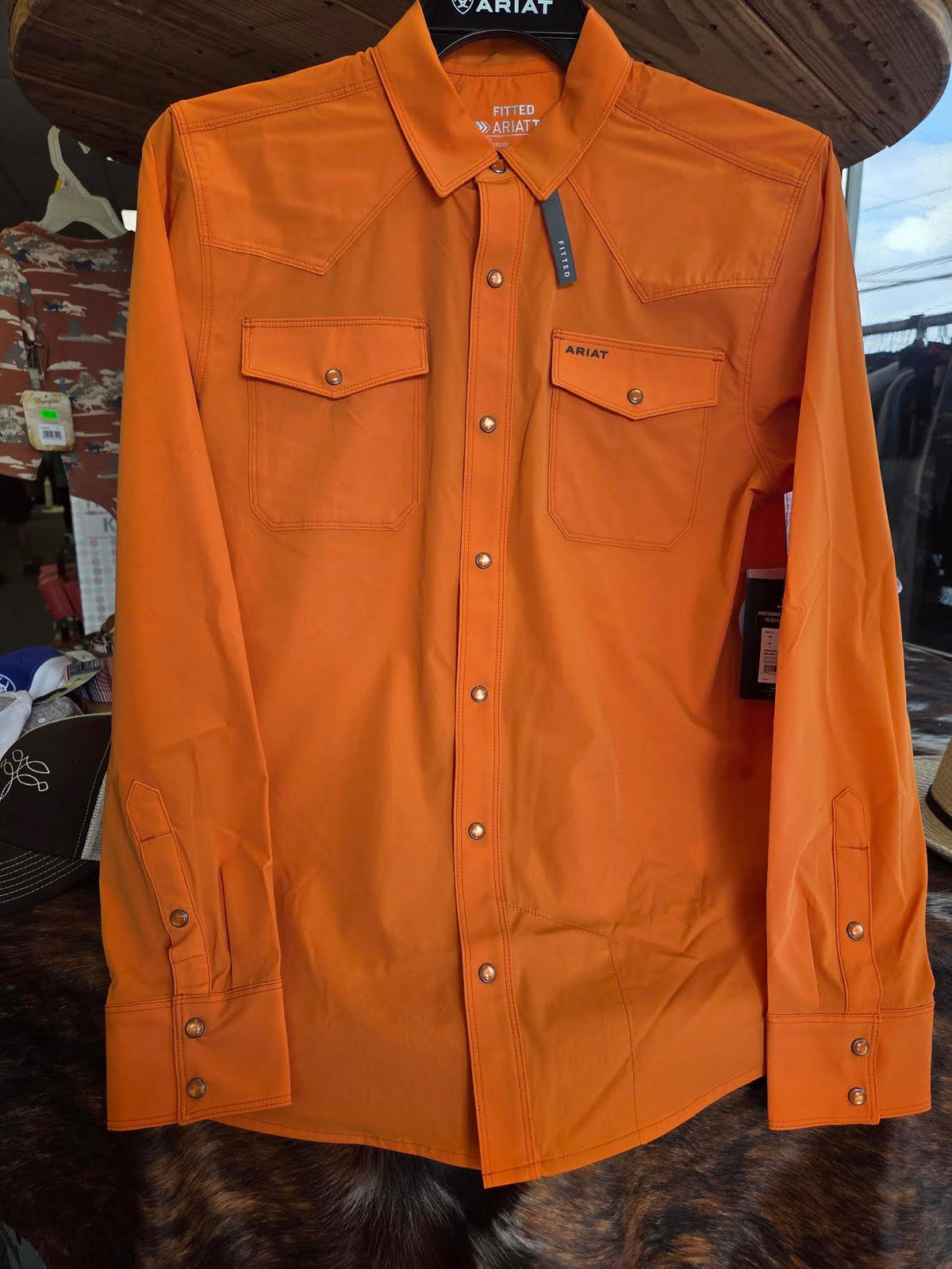 Ariat Men's FrontierTough VentTEK Western Fitted Snap Shirt Burnt Orange