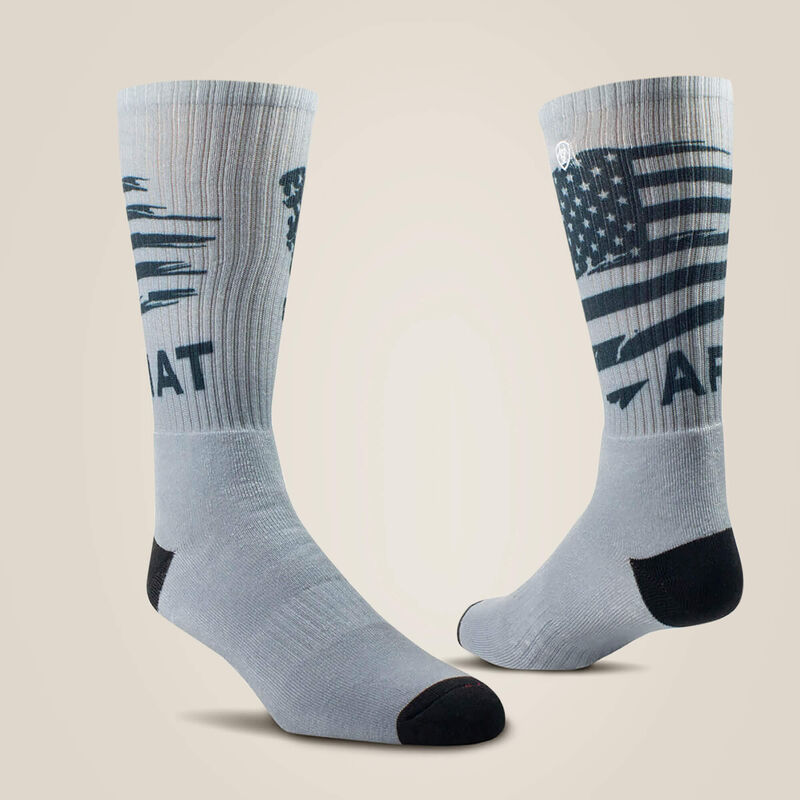 ARIAT MENS Patriot Graphic Crew Work Sock 2 Pair Multi Color Pack