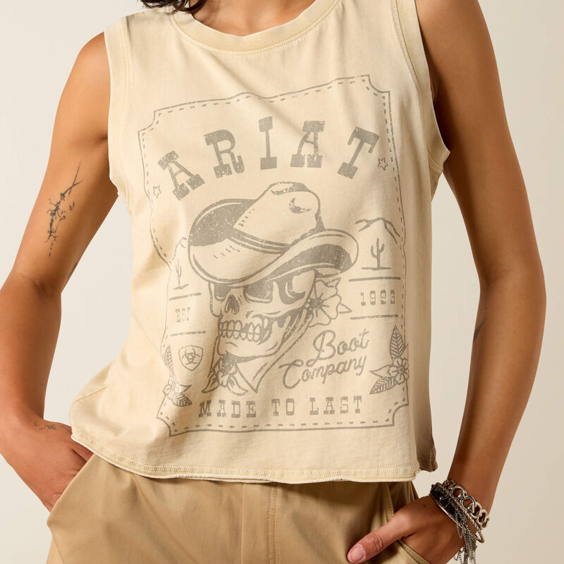 Ariat Women's Wanted Skull Cowboy Tank-Summer Sand