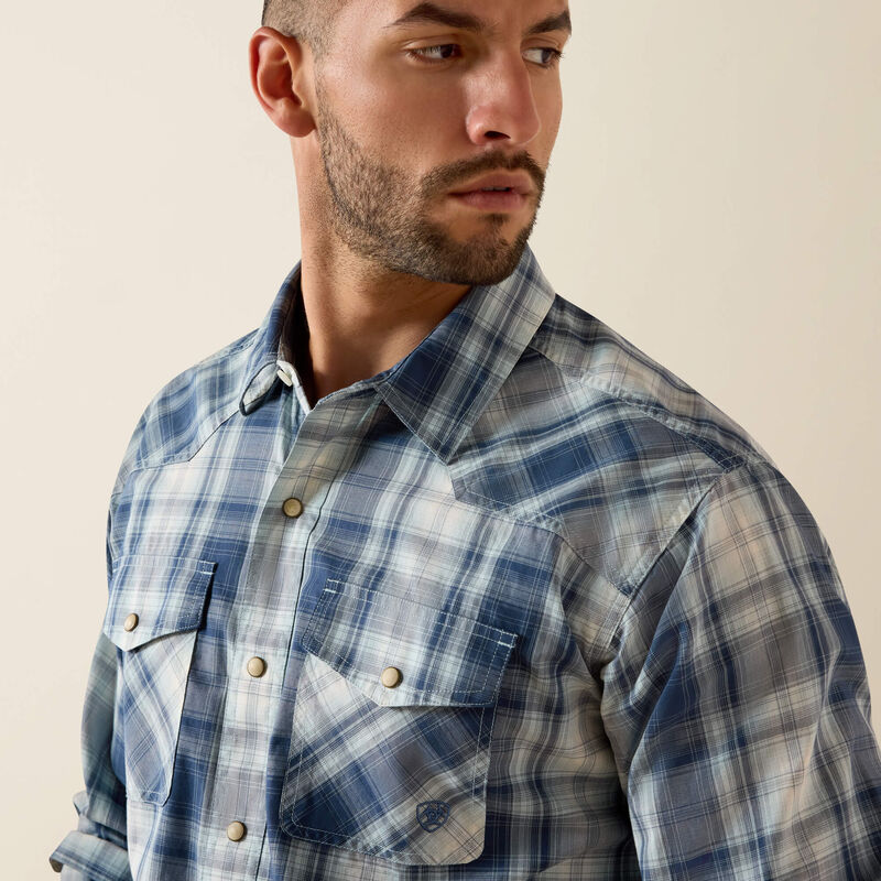 ARIAT MEN'S Retro Heathcliff Fitted Western Snap Shirt-KEY LARGO PLAID