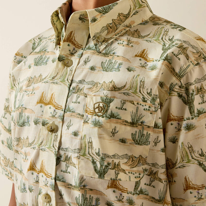 ARIAT YOUTH Sable Shirt-ALMOND OIL SCENIC PRINT