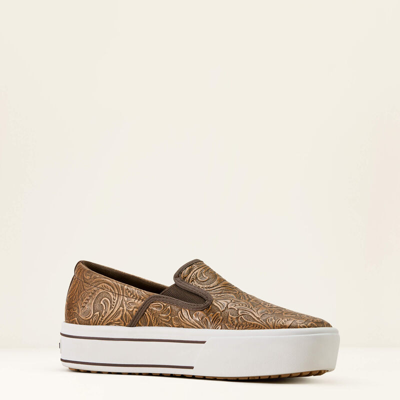 ARIAT Women's Skylar Slip On Shoe-BROWN FLORAL EMBOSS