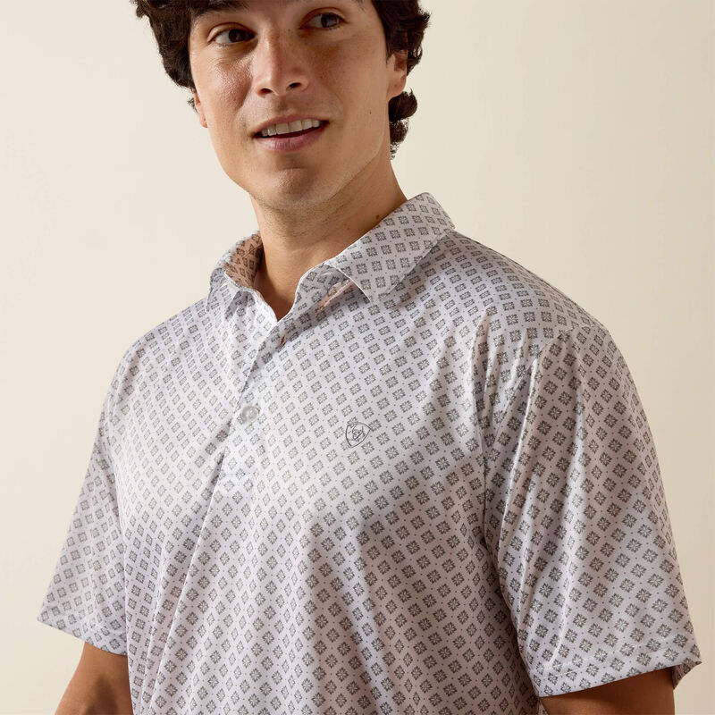 ARIAT MEN'S All Over Print Fitted Polo-WHITE GEO