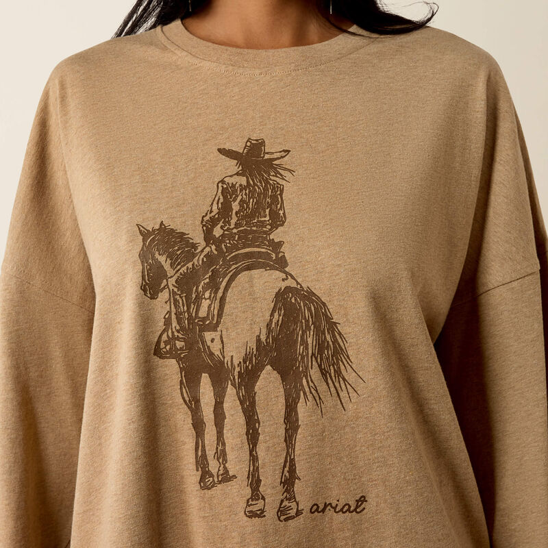 ARIAT WOMEN'S Canvas Oversized Long Sleeve T-Shirt-KHAKI HEATHER