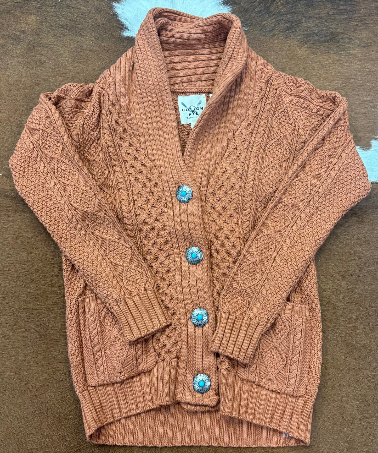 COTTON & RYE WOMENS CABLE CARDY CINNAMON