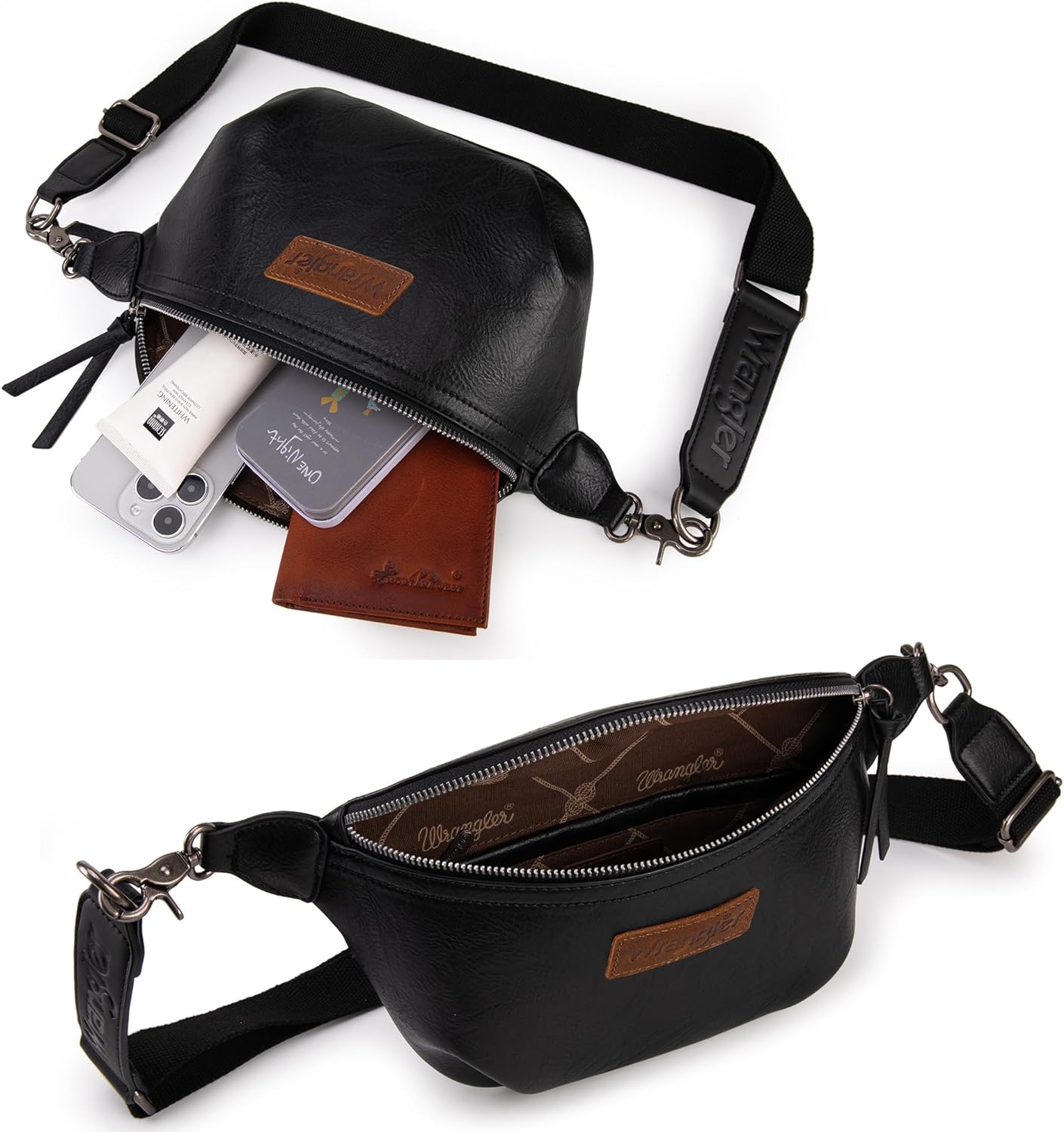 Wrangler Vintage Sling Bag for Women Men Chest Bum Bag Ladies Crossbody Purse, Black Sling Bag