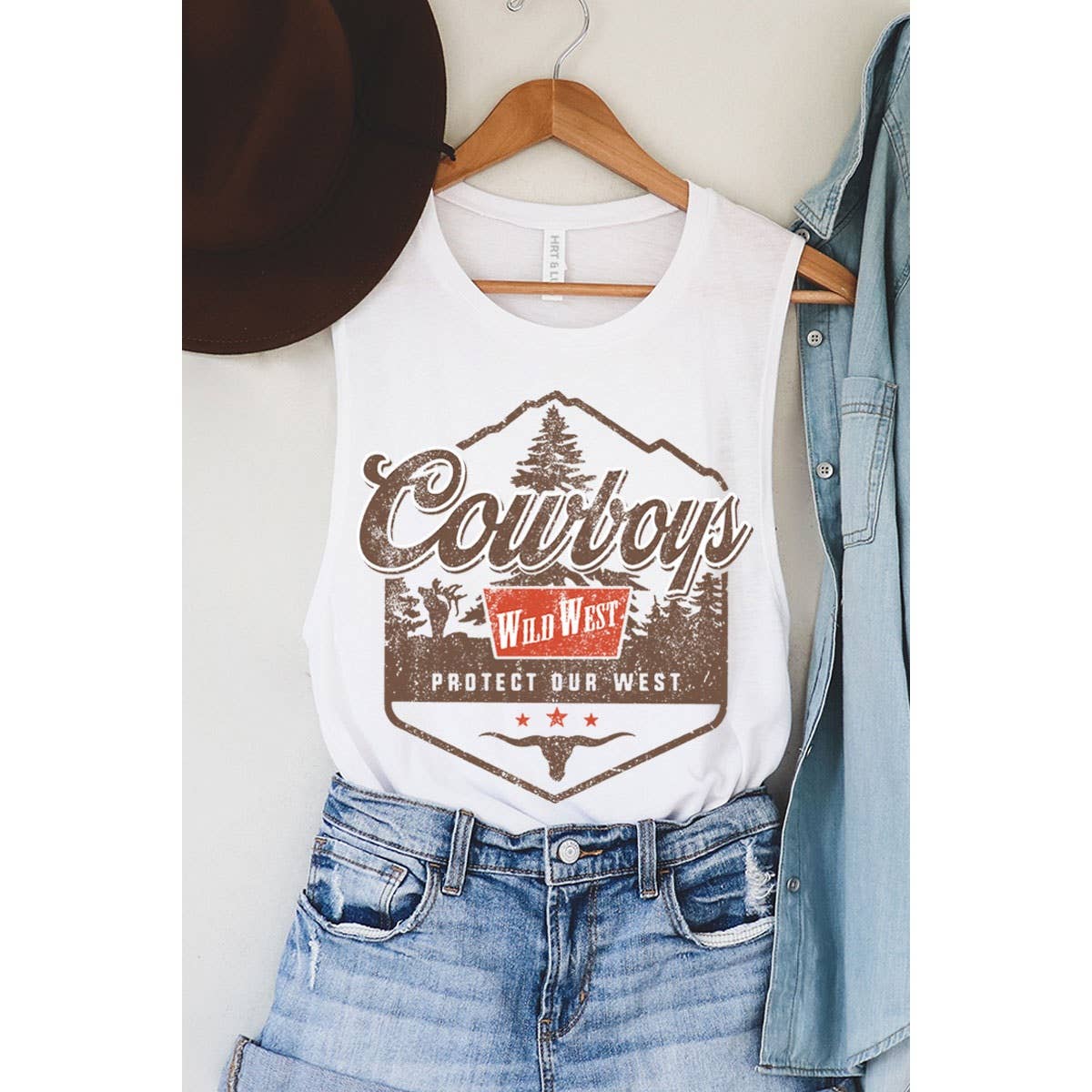 COWBOYS WILD WEST GRAPHIC TANK TOP: Mineral Black