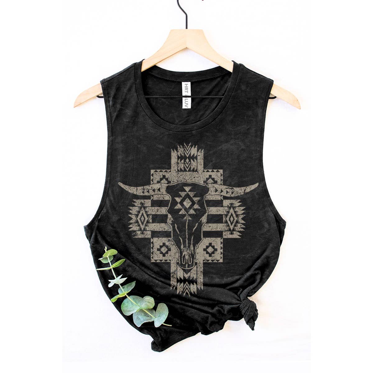 AZTEC COW SKULL MINERAL GRAPHIC TANK TOP: Mineral Chocolate