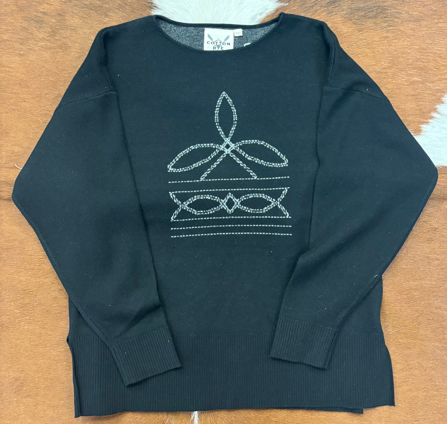 Cotton & Rye Women's BLACK Boot Stitch Print Sweater