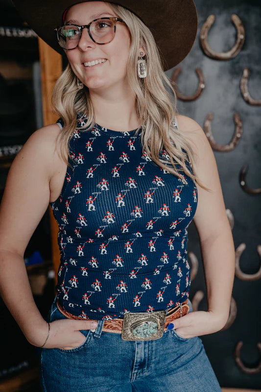 Women's Wrangler Printed Slim Goddess Tank - Navy Blue