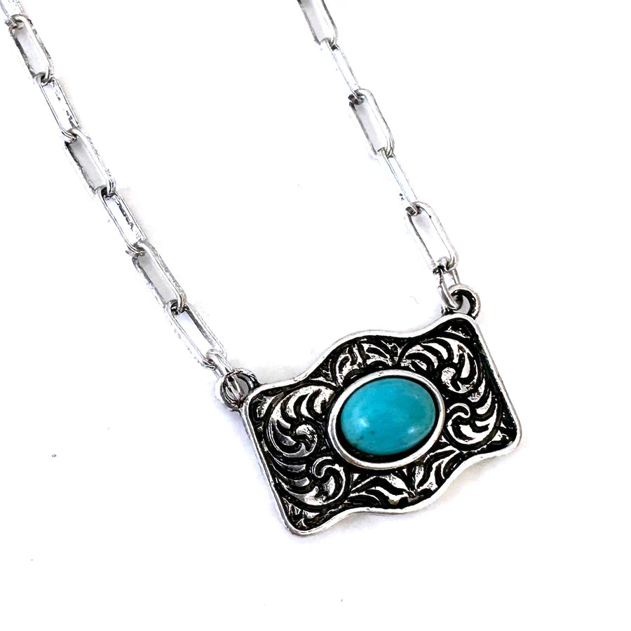 WYO-HORSE Tiny Buckle Necklace with Turquoise or AB Stone