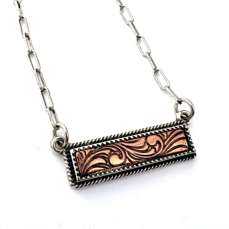 WYO-HORSE Two-Tone Tooled Bar Necklace - Copper