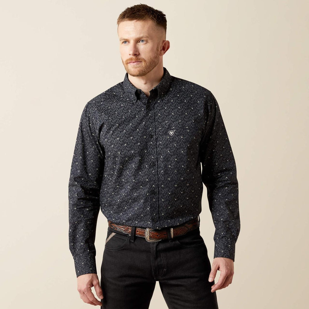 ARIAT MENS NAVY WHEATON FITTED PRINT BUTTON DOWN