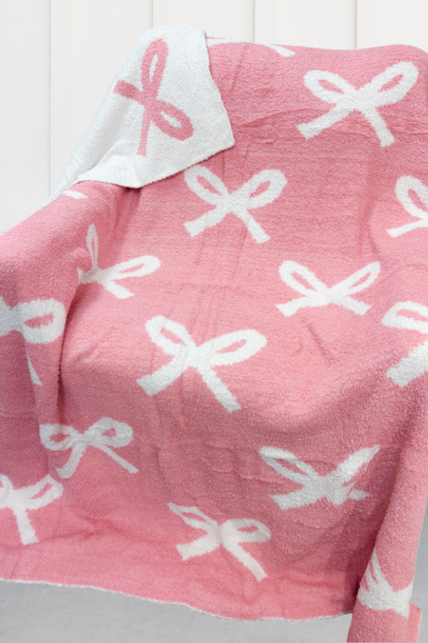 Pink and Cream Bow Luxury Blanket