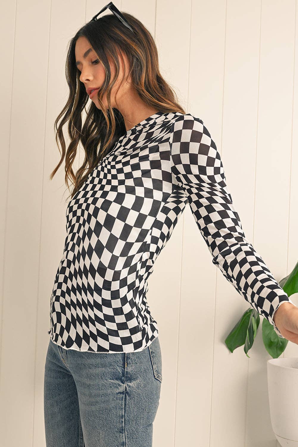 Rory Checkered Mesh Top Black