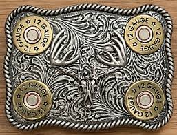 Nocona Silver Whitetail Buck Skull with Shotgun Shells Belt Buckle