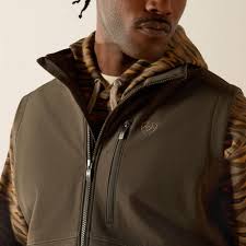 ARIAT MENS DARK GREEN LOGO SOFTSHELL VEST