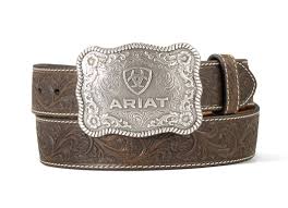 Ariat Men's Belt 1 1/2 Floral Embossed Aged Bark A1020444