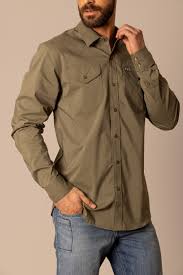 Mens Kimes Ranch Blackout Dress Shirt in Army Green