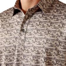 ARIAT MEN'S All Over Print Heathered Fitted Polo-OFF WHITE DESERT PRINT