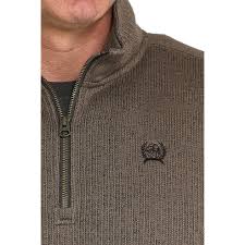CINCH MENS BROWN 1/4 ZIP SWEATER