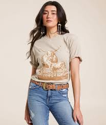 ARIAT WOMENS LONGHORN SS TSHIRT OATMEAL HEATHER