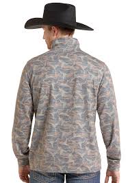 ROCK & ROLL MEN'S Long Horn Camel Camo Quarter Zip Pullover-BM91T10227