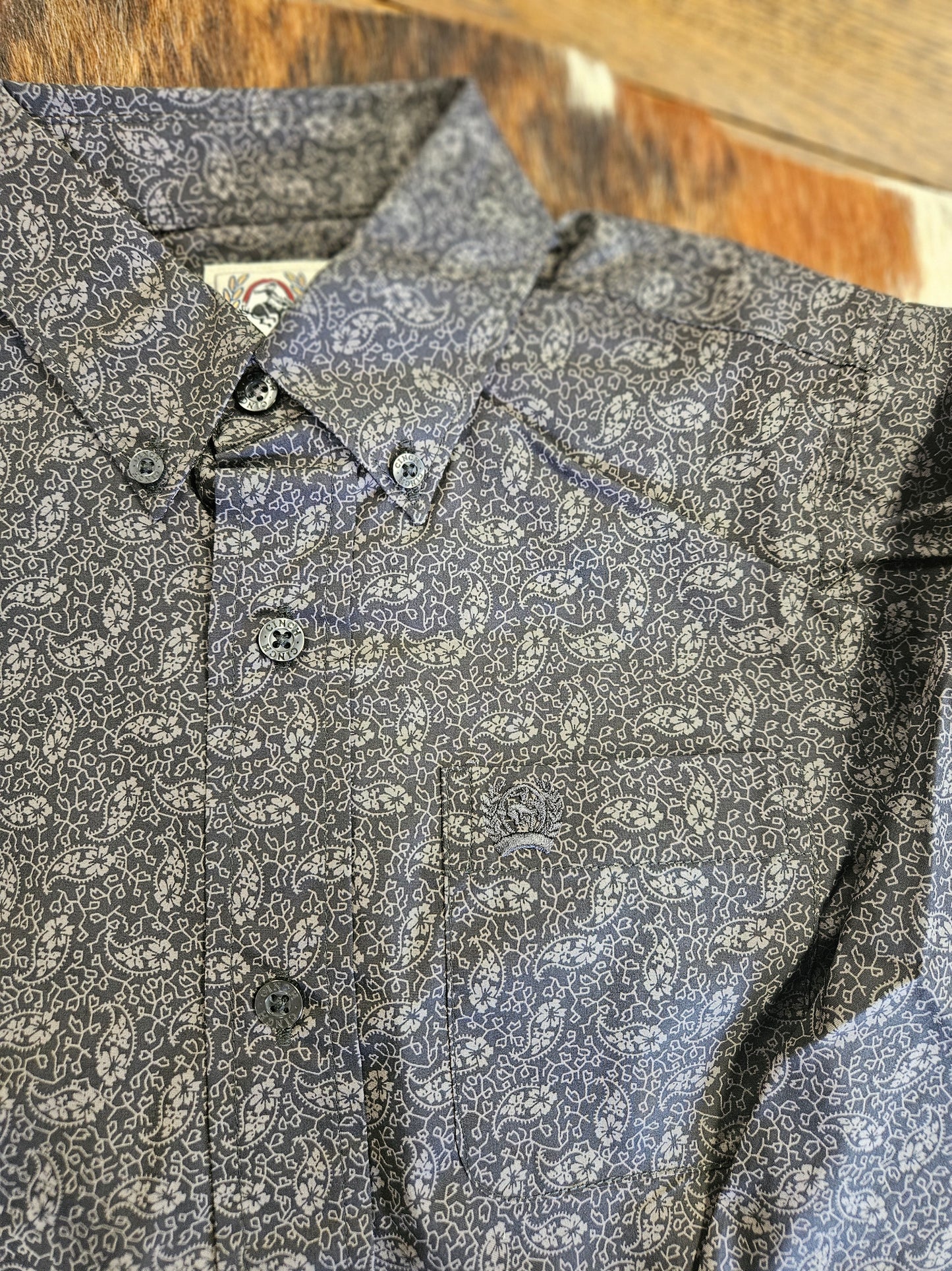CINCH BOY'S LS CHARCOAL PAISLEY PRINT BUTTON UP SHIRT