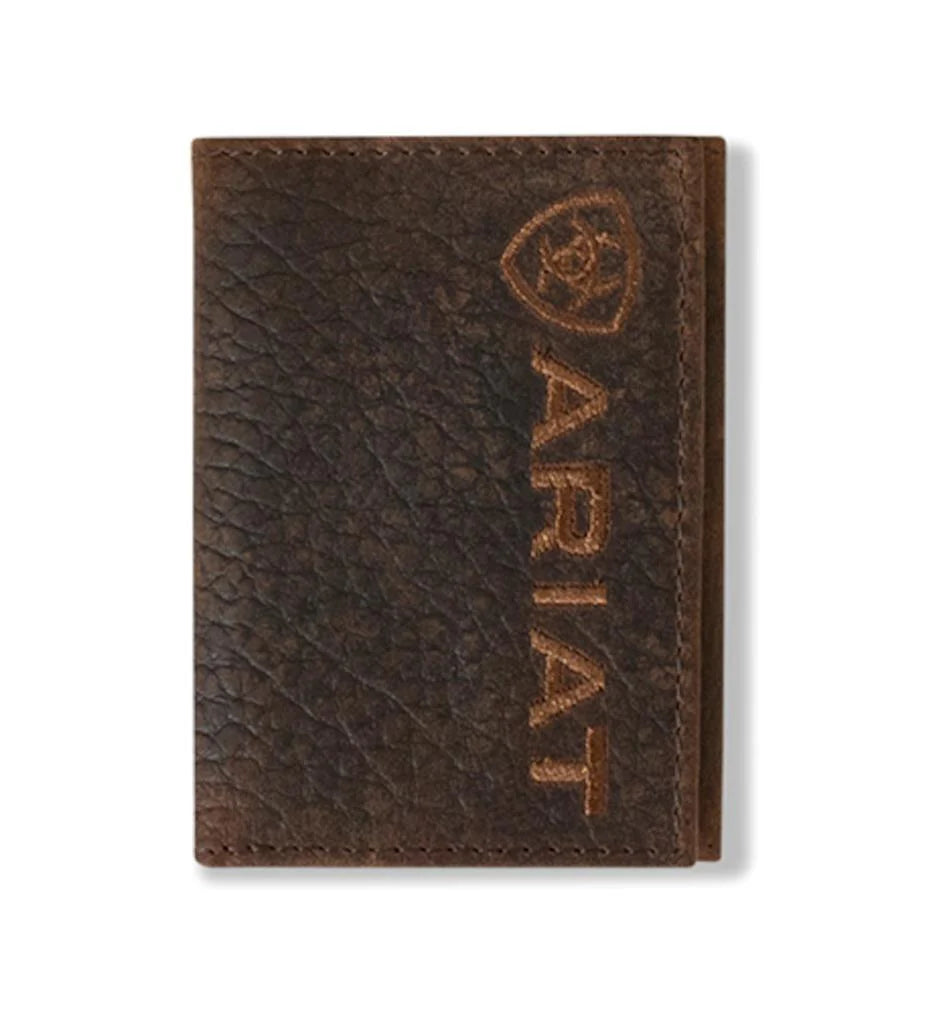 Ariat Western Mens Wallet Trifold Leather Logo Embroidered Brown
