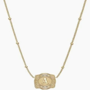 SPURWEST ULTRA MINI BUCKLE INITIAL NECKLACE (GOLD)