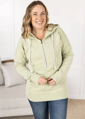 Vintage Wash HalfZip Hoodies - Tea Green