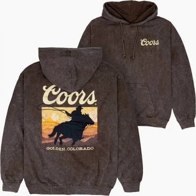 Coors Cowboy Western Sunset Mineral Wash Pull-Over Hoodie