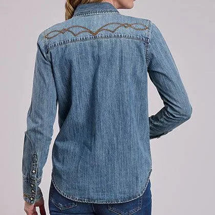 Stetson Ladies Denim Boot Stitch Embroidered Snap Shirt