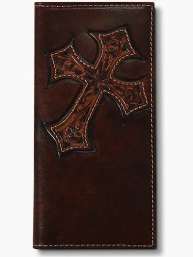 Ariat Brown Rodeo Style Genuine Leather Wallet with Cross A3551402