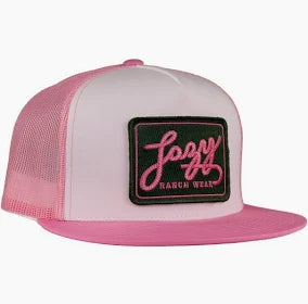 Lazy J Ranch White Pink Breakaway Patch Classic Five Panel Trucker Hat