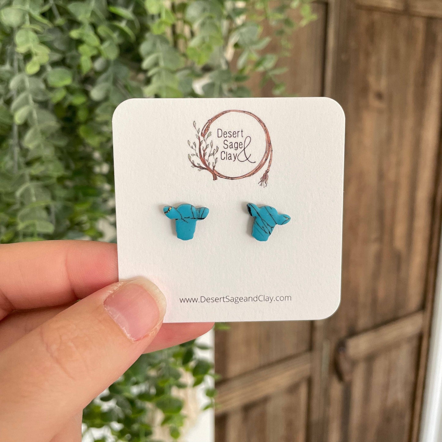 Polymer Clay Western Mini Turquoise Cow Stud