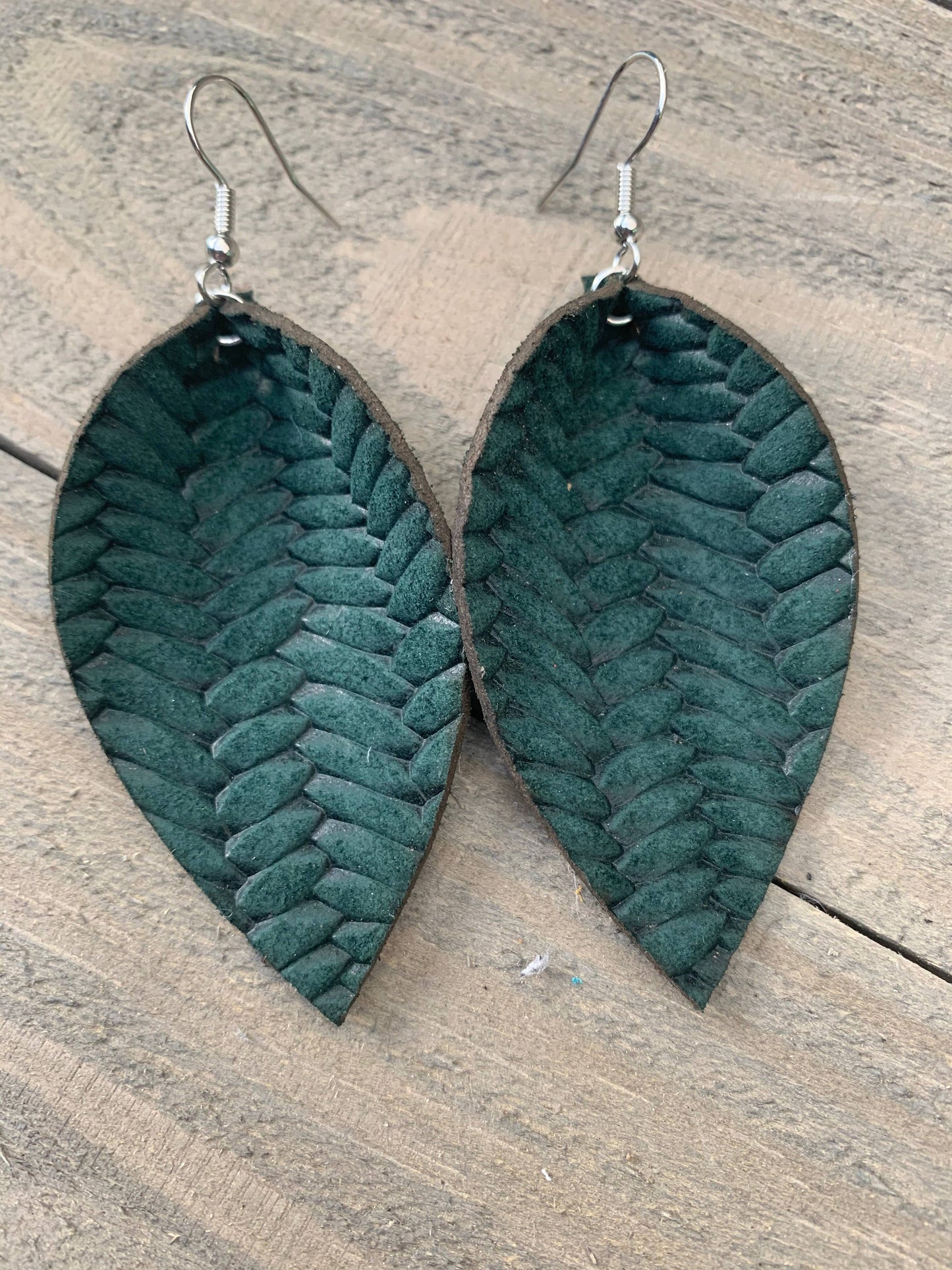 Green Braid Textured Leather Earring