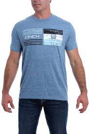CINCH MENS CREW NECK LOGO TEE HEATHER BLUE