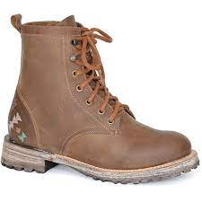 Roper Women's Outdoor Aztek Leather Boots Handcrafted Brown