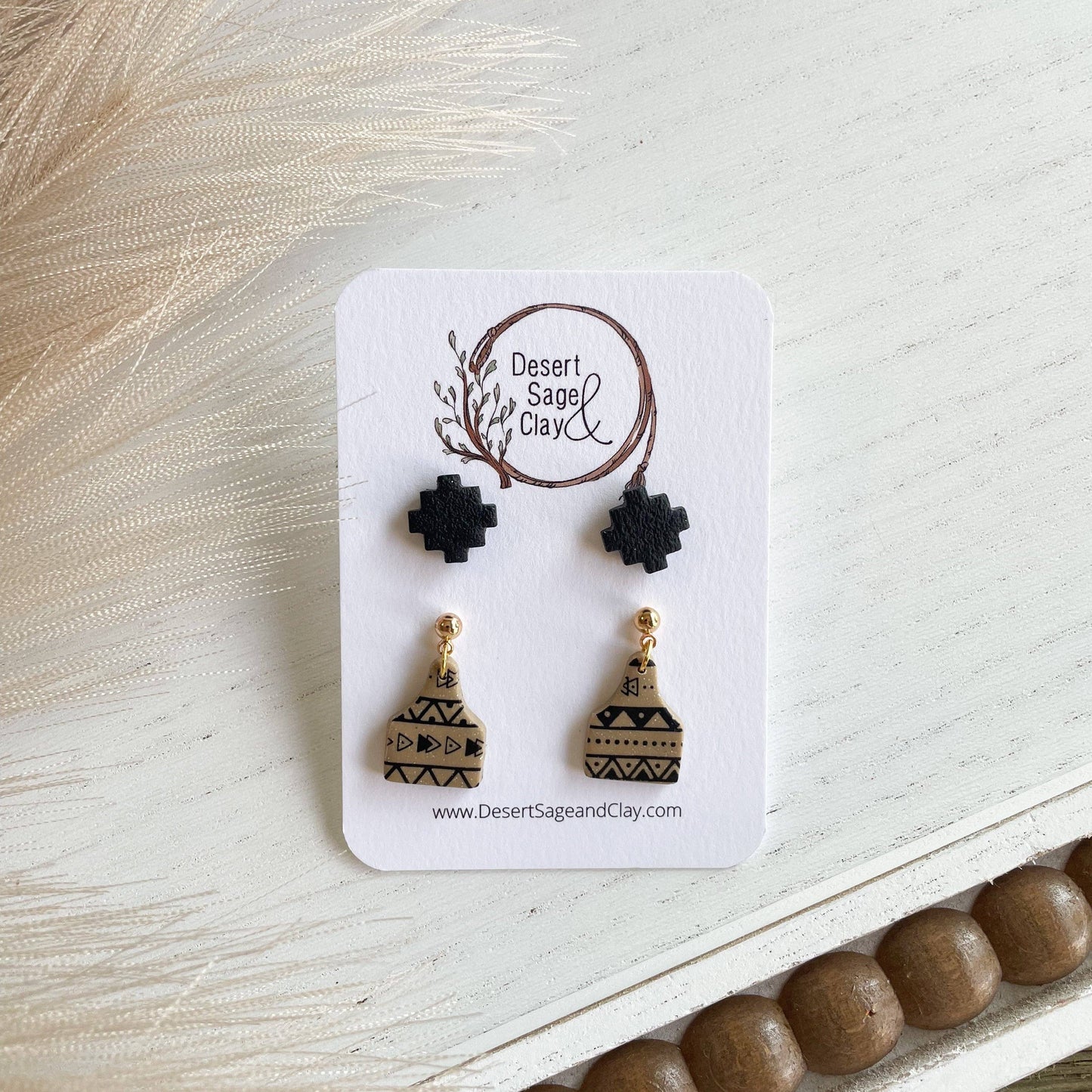 Western Clay Earring Cow Ear Tag Stud Pack