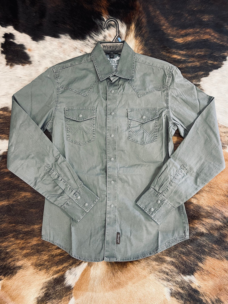 WRANGLER MENS WESTERN RETRO SNAP (GREY)