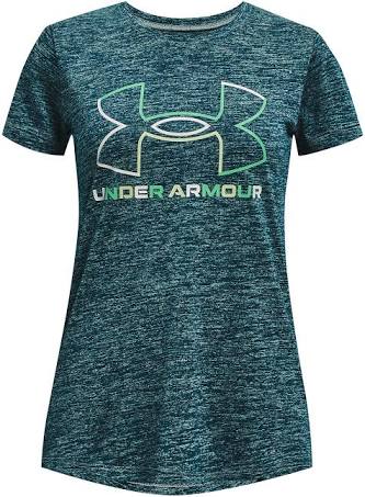 UNDER ARMOUR GIRLS TECH SOLID PRINT LOGO S/S SHIRT TEAL