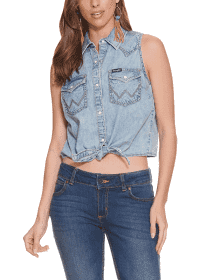 WRANGLER WOMENS CHAMBRAY SNAP TANK