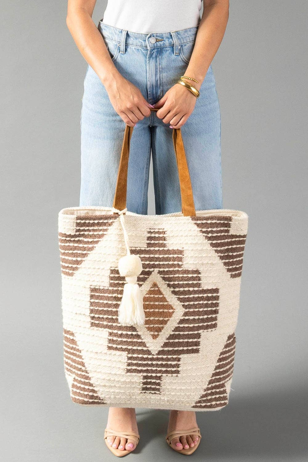 Cream, Brown & Rust Western Tote