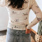 Western Mock Neck Print Mesh Sheer Long Sleeve Top(S-4X): Beige / S