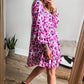 Leopard Print Buttoned Front 3/4 Sleeve Tiered Ruffled Hem Dress: Khaki / 100%Polyester / S