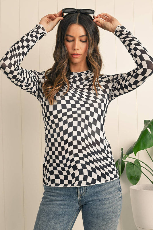 Rory Checkered Mesh Top Black