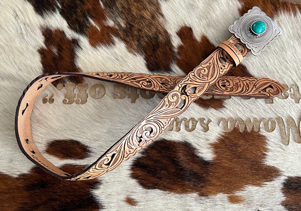 HOOEY WOMENS ROGUE CUTOUT BELT FILIGREE LEATHER WITH FAUX TURQUOISE BUCKLE