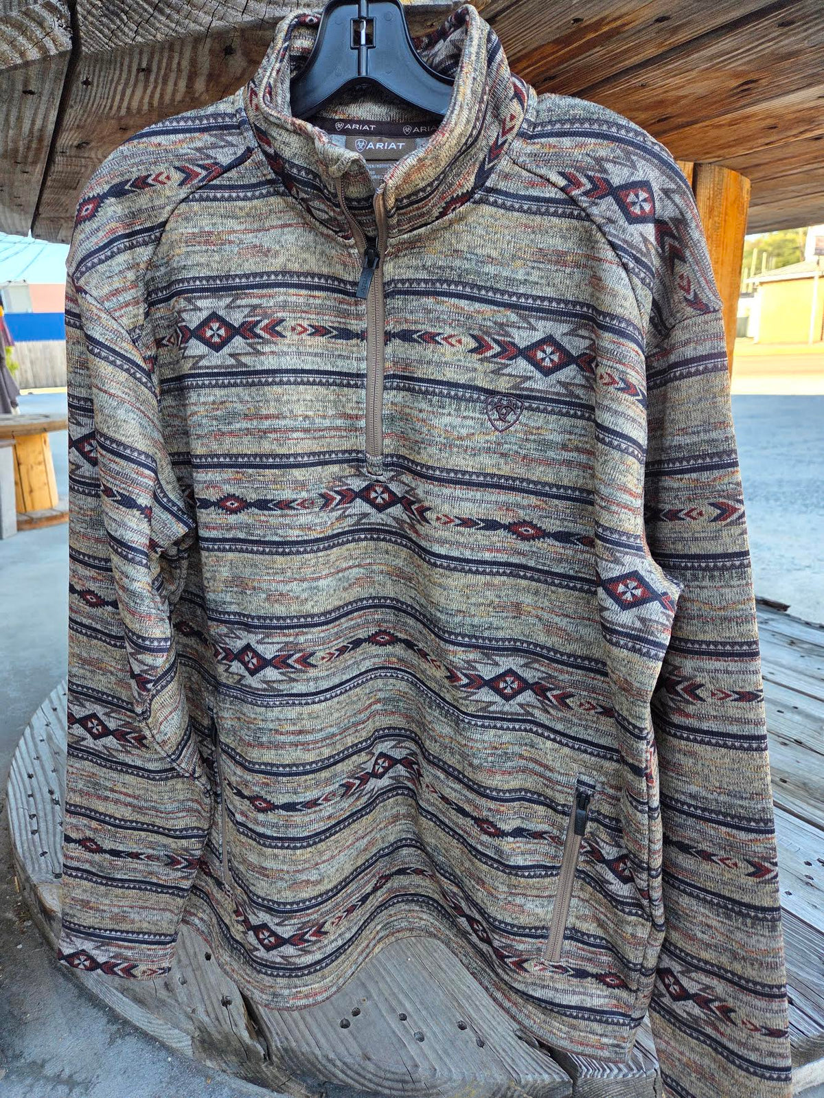 Ariat Men's Caldwell 1/4 Zip Oxford Tan Southwest Sweater