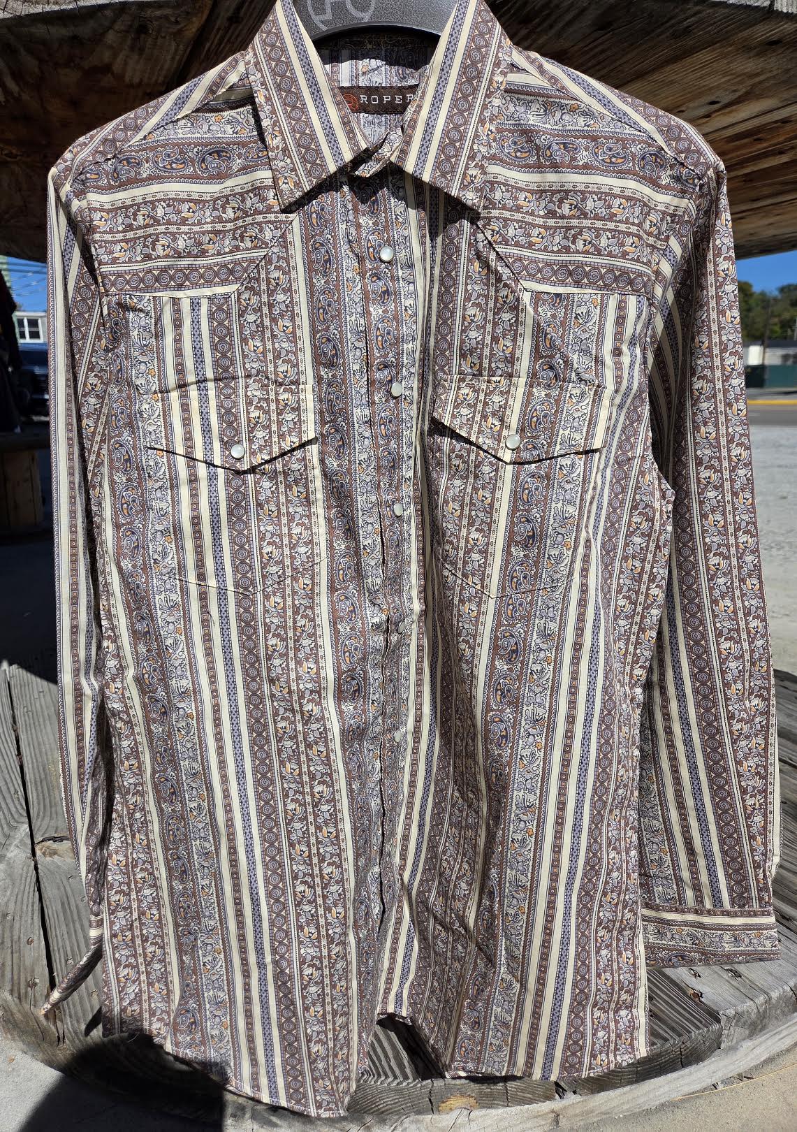 Roper Mens Long Sleeve Button Brown Floral Shirt